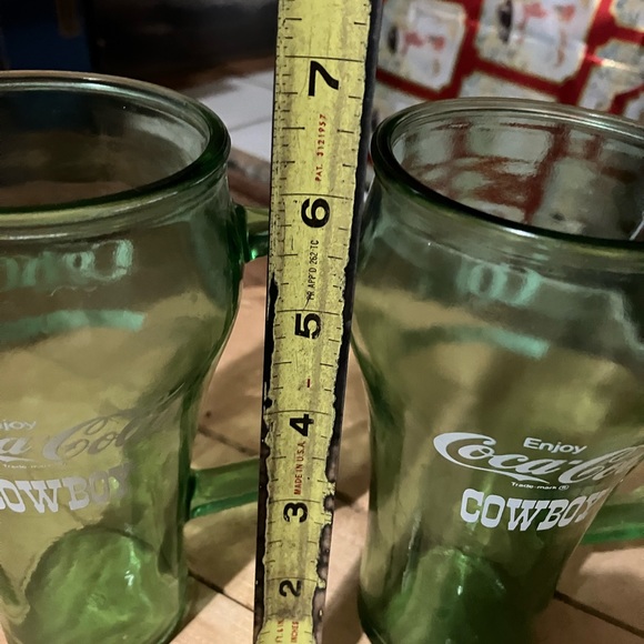 Vintage Set of 2 Coca-Cola Whataburger Cowboy Green Glass Mugs - Picture 7 of 7